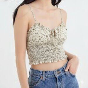 Juliana’s Smocked Animal Print Keyhole Crop Cream and Black Women's Top Size M